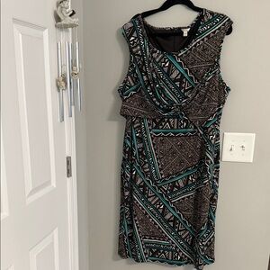Cato Geometric Midi Dress - Black, Brown, and Green